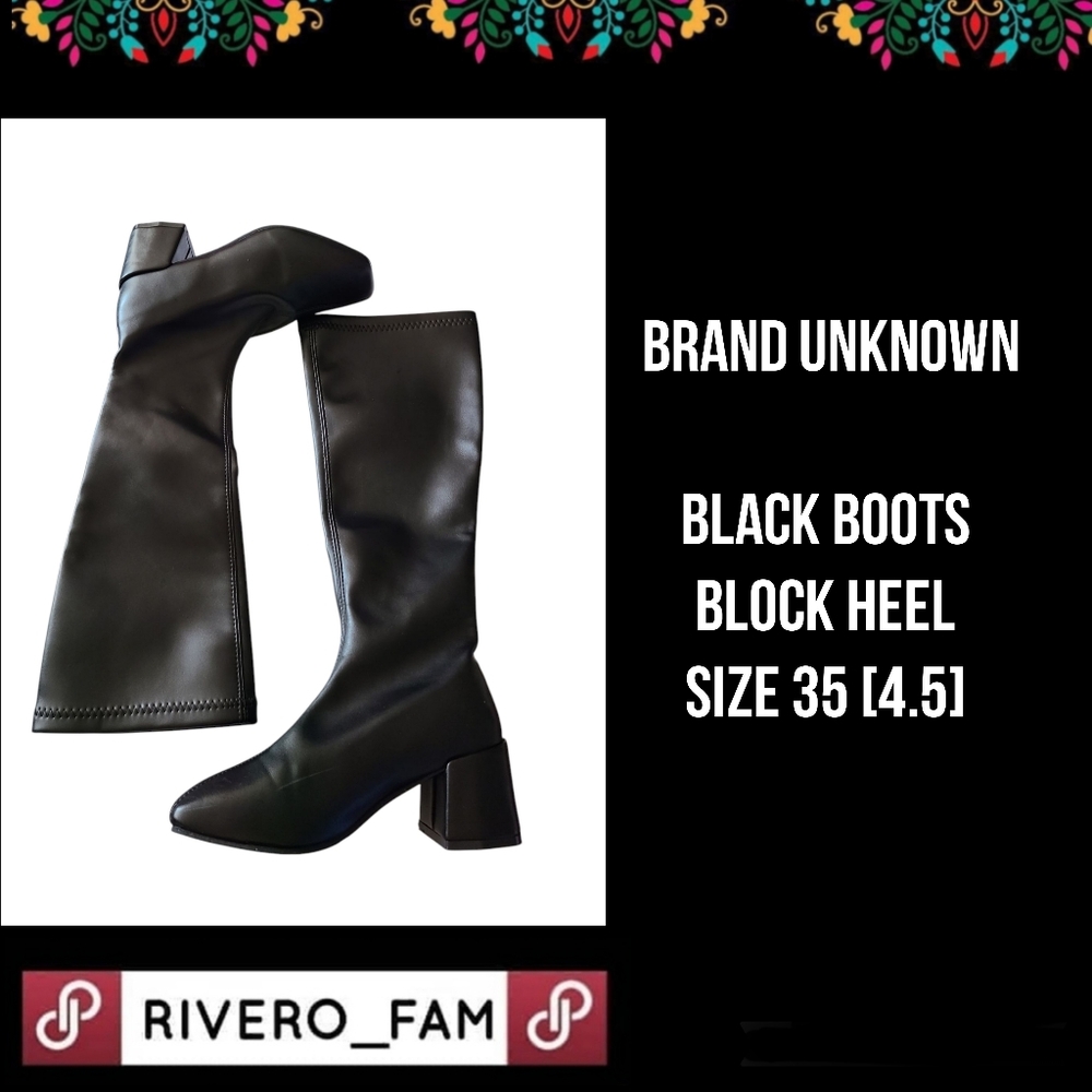 BRAND UNKNOWN | BLACK BOOTS | BLOCK HEEL | SIZE 35 [4.5]